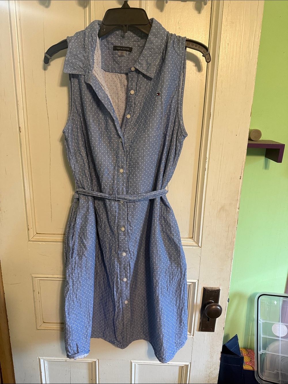 Tommy Hilfiger Light Blue Polka Dot Sleeveless Midi Shirt Dress